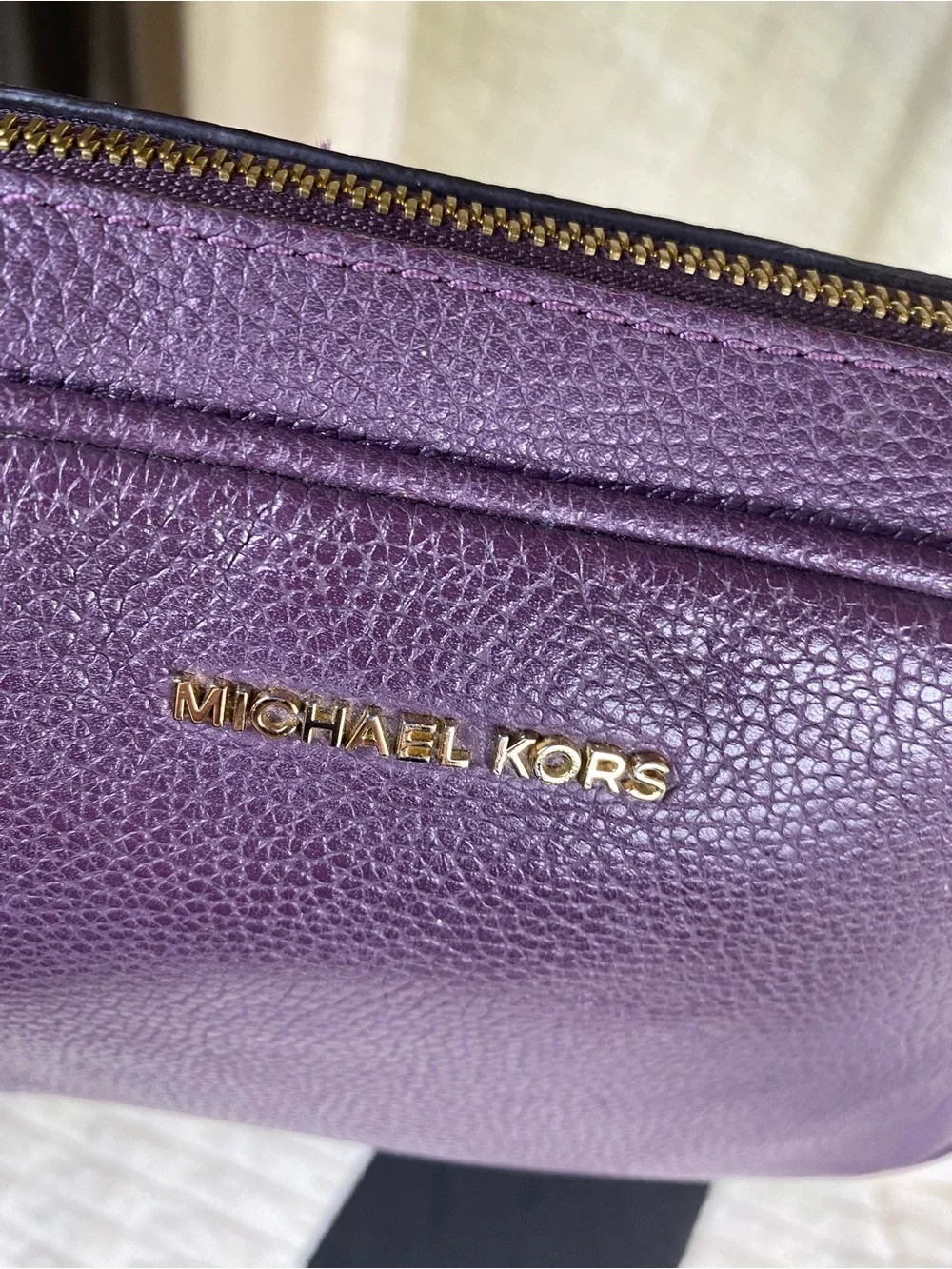 Michael Kors Ginny Camera Bag Plum Purple Pebbled Leather Crossbody Purse Tassel